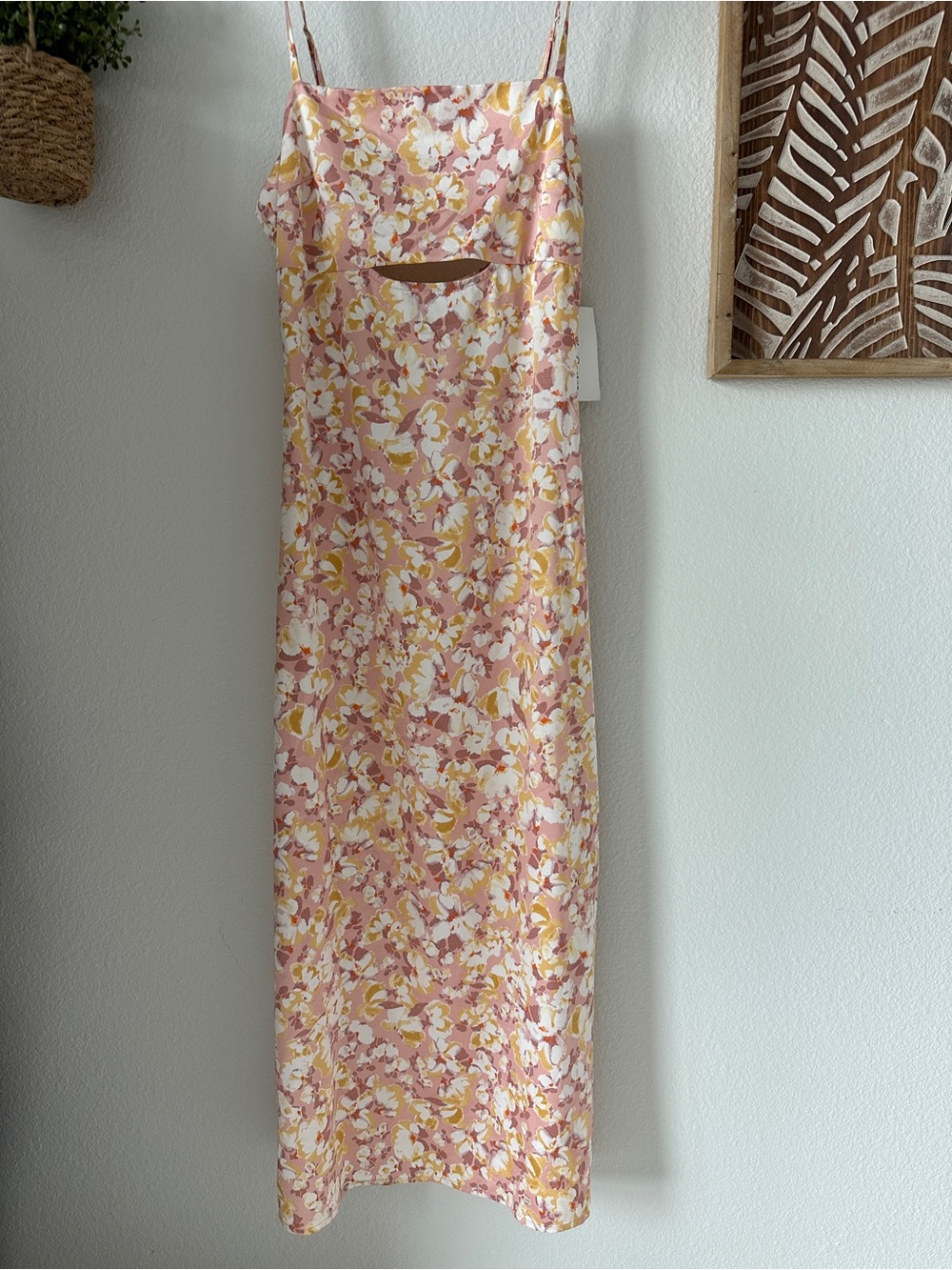 Floral Cutout Slip Dress in Pink & Yellow
